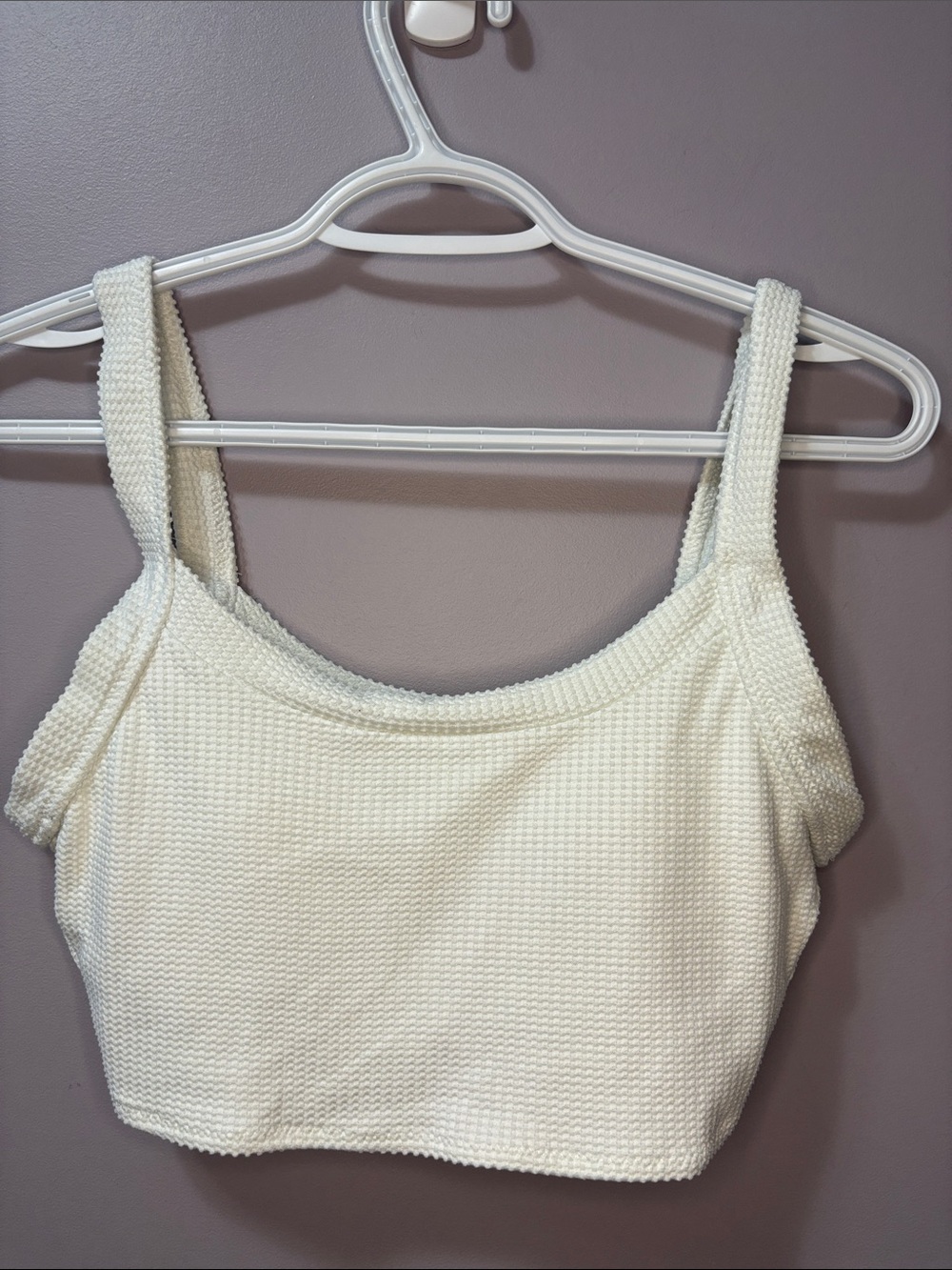 Aerie Cream Textured Scoop Swim Top Bikini
